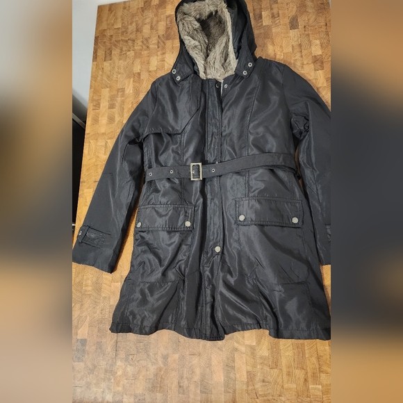 ❄️🌡❄️Winter Coat Girls Large, Lined, Black, zip out liner with belt, hooded❄️🌡 - Picture 15 of 16